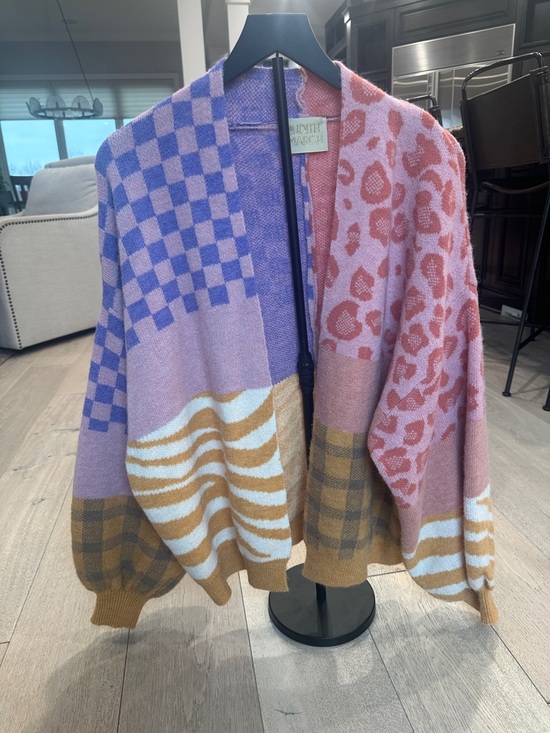 Judith March Sweaters - Judith March Pink, Oversized Lavender & Coral Knit Cardigan